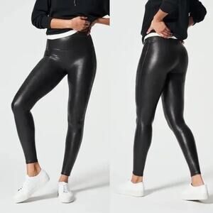 Spanx SPANXshape 2437 Black Sparkle Faux Leather High Waist Leggings Pants